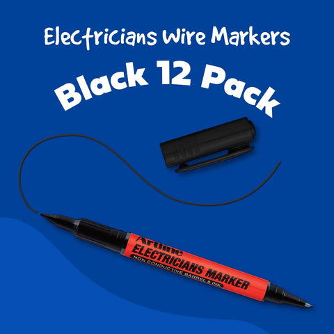 Electricians Markers Twin Nib Pro Grade Series Non Conductive Ink And Barrel Black 0.4mm Fine And 1.0mm Bullet Tips Pack Of 12