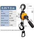 Heavy Duty 0.5 Ton Aluminum Alloy Lever Hoist Crane image showing lifting specifications and dimensions for portable use.