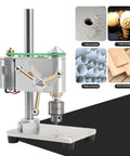Compact Mini Drill Press Portable Bench Top Electric Tool For Metal Wood Jewelry Diy Crafts Precision Drilling Up To 4500Rpm, side view with adjustable chuck.