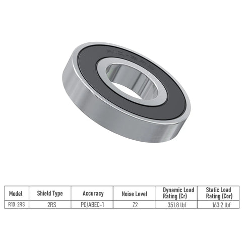 R10-2RS Deep Groove Ball Bearing with black rubber seal, chrome steel, heavy duty for industrial machines and power tools.
