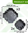 Image showing 4 Piece Pathmaker Concrete Molds Set For DIY Paver Stones And Stepstones Pro Grade Reusable Plastic Cement Molds with dimensions.