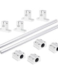 8mm x 200mm Linear Motion Rod Guide Set with 4 SCS8UU Bearings and 4 SK8 Aluminum Rail Supports displayed horizontally