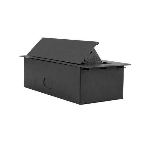 Desktop Pop Up Power Socket With 3 Outlets And 2 USB Ports, Hardwired Connection Box, Textured Black Face Plate, side view