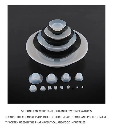 Heavy Duty Pfg 25n Rubber Suction Cup Chuck for Pa Pneumatic Manipulator, black and clear silicone suction cups stacked.