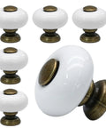 Six Pack White Ceramic Drawer Knobs With Antique Bronze Point And Base Vintage Dresser Knobs Decorative Pull Handles