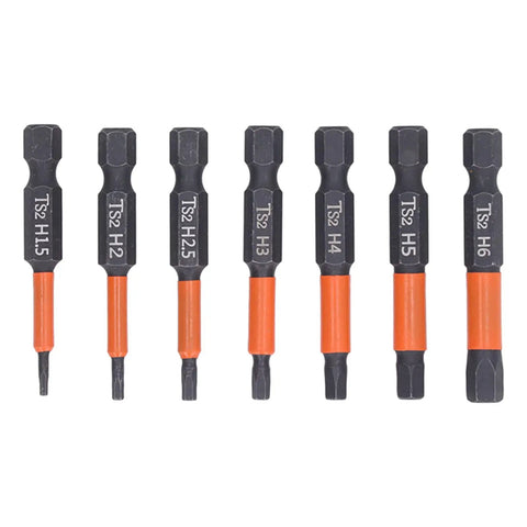 Premium S2 Alloy Steel 7 Piece Hex Drive Kit For Impact Drivers And Electric Drills With Magnetic Slender Waist Design For Tough Jobs Heat Treated To Stop Bending And Wear, 7 bits