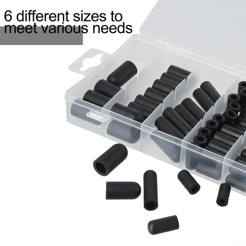 100 Piece Rubber Carburetor Vacuum Line End Cap Kit Assortment Set With 6 Different Sizes For Automotive Intake Manifold Hose Protection And Leak Repair On The Go, black rubber caps in storage case