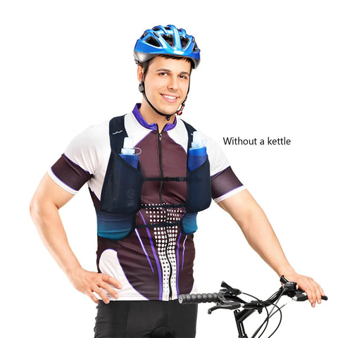 Cyclist wearing Ultra Lightweight 3L Hydration Vest For Hiking And Trail Running On The Go Leakproof Water Backpack with bottles