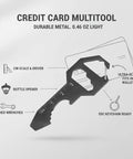 Ultra Slim Metal Credit Card Multitool With Bottle Opener And Hex Key, card-sized for wallet or keychain, shown with features