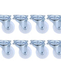 8 Pcs Inch Swivel PP Caster Wheels for Furniture and Workbench shown in a set, featuring durable silver metal brackets and white wheels.