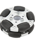 60mm aluminium alloy omni wheel with 10 rubber rollers, front view