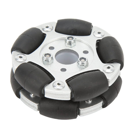 60mm aluminium alloy omni wheel with 10 rubber rollers, front view