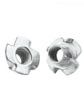 M3 to M12 Zinc Four-Claw T Nut Blind Inserts for Speaker Cabinets and DIY Furniture, Wing Nut Style Fasteners, Carbon Steel Construction