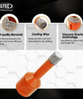 Close-up of BGTEC orange diamond hole saw bit, 1/4 in (6 mm) diameter with 5/8-11 thread