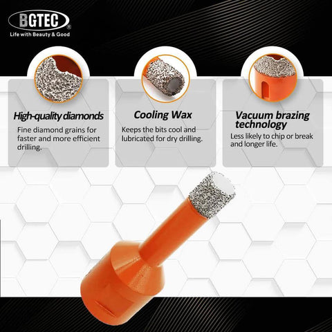 Close-up of BGTEC orange diamond hole saw bit, 1/4 in (6 mm) diameter with 5/8-11 thread