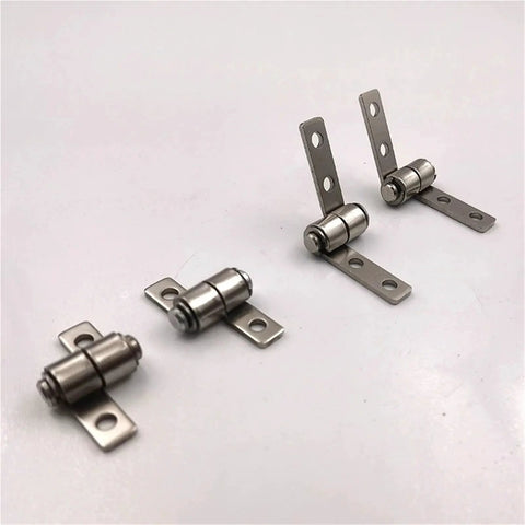 Three small 304 stainless steel hinges with damping shafts and mounting tabs
