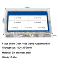 Solid Worm Gear Hose Clips Kit That Adjusts From 8MM To 38MM For Any Plumbing Job Or Car Mechanic Tune Up With Heavy Duty Adjustable Clamps in 41-piece 304 stainless steel case