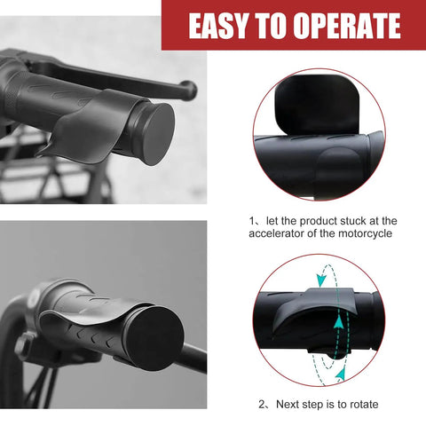 Universal 2 Piece Motorcycle Throttle Boosters And Cruise Control Add Ons For 7 8 Inch Handlebars Heavy Duty Plastic Oil Control Rockers accelerator helpers on motorcycle grips with instructions.