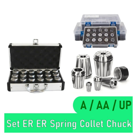 Snag This Pro Grade Spring Collet Set With Tight Tolerances For Precision CNC Work featuring ER11 to ER32 sizes in a metal case.