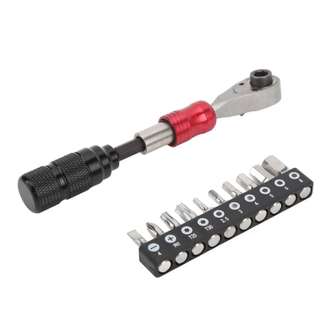 Quarter Inch Drive Ratchet Socket Set With 72 Teeth Aluminum Alloy Detachable Tool Kit Includes Two Point Five To Eight Millimeter Hex Sizes PH1 T25 T30 Star Sockets And Metal Storage Box For Quick No Fuss Home Maintenance And Repair showing ratchet and sockets