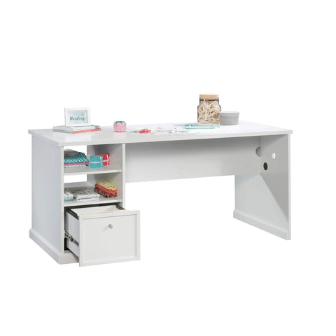 Game Changing Adjustable Sit Stand Computer Desk With Storage And Heavy Duty Home Office Craft Table Plus Vibe Ready Writing Desk For Modern Bedroom, white desk with shelves and drawer.