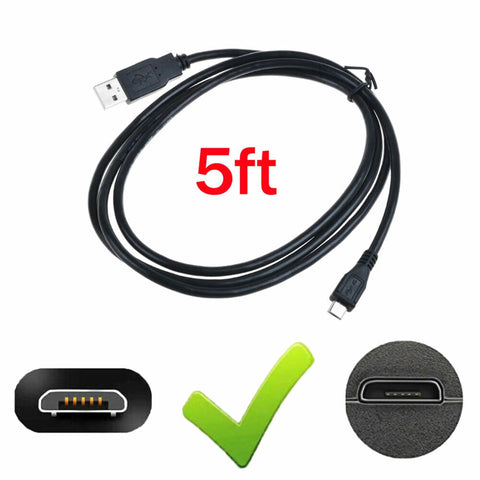 5ft Micro USB Charger Cable For FlightScope Mevo Plus GPS Launch Monitor And Golf Simulator Replacement Cord, black, connectors shown.