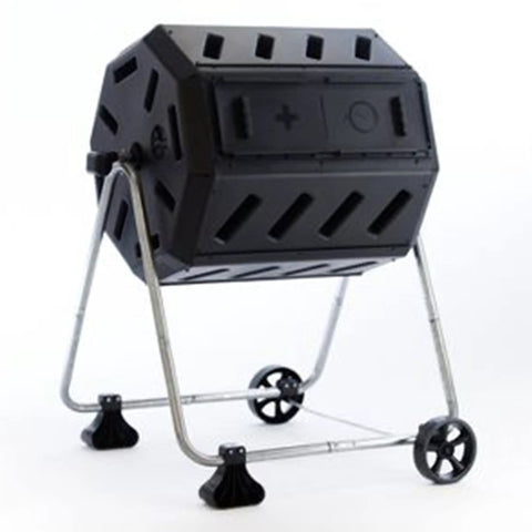Dual Chamber Tumbling Compost Bin With Wheels, 37 Gallon Outdoor Garden Recycler, Elevated Rotating Bin For Easy Yard Composting