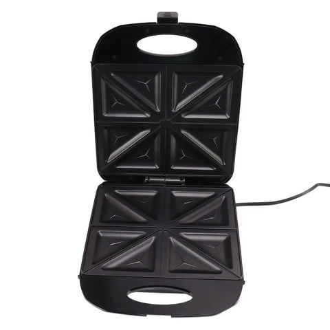 Heavy Duty 1400W Panini Press Grill With Nonstick Coating Hot Sandwich Maker open with triangular cooking plates.