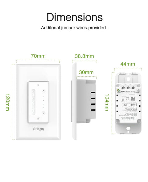Dimensions of Smart Ceiling Fan Dimmer Switch With 4 Speed Fan Control And Light Dimmer Alexa And Google Assistant Compatible 3 Pack