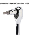 Close-up of All-In-One Hex Socket Master Set wrench showing superior torque for greater turning power.