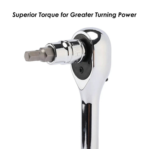 Close-up of All-In-One Hex Socket Master Set wrench showing superior torque for greater turning power.