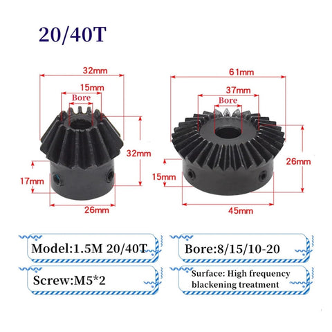 Gear Pinion Hardware For Transmission 8mm Shaft 1.5 Module 1 To 2 Ratio Gear With Keyway 15 30 Teeth And 20 40 Teeth 45 Steel Bore High Torque Low Noise Durable Mechanical Gear