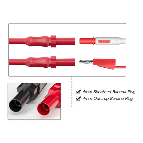 Automotive Multimeter Test Leads Kit With Wire Piercing Clips And 4mm Banana Plugs Right Angle And Straight Probes 3 Ft Extension Cable Set For Electrical Diagnosis And DIY Car Electrical Fixes showing banana plugs