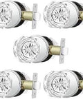 Five Pack Privacy Door Knobs With Clear Glass Handles In Polished Chrome Finish Zinc Alloy Round Rosette Crystal Interior Door Hardware