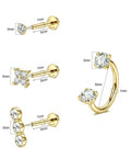 18G Nose Studs And Horseshoe Nose Ring Set With Taper Ball Grabber Tool Threadless Flat Back Labret Earrings Lip Rings Nostril Septum Piercing Jewelry In Gold Tone Cubic Zirconia Bling For Women And Men, 1mm, 3mm