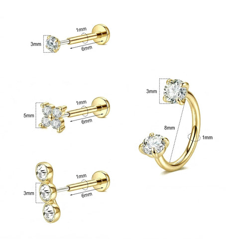 18G Nose Studs And Horseshoe Nose Ring Set With Taper Ball Grabber Tool Threadless Flat Back Labret Earrings Lip Rings Nostril Septum Piercing Jewelry In Gold Tone Cubic Zirconia Bling For Women And Men, 1mm, 3mm