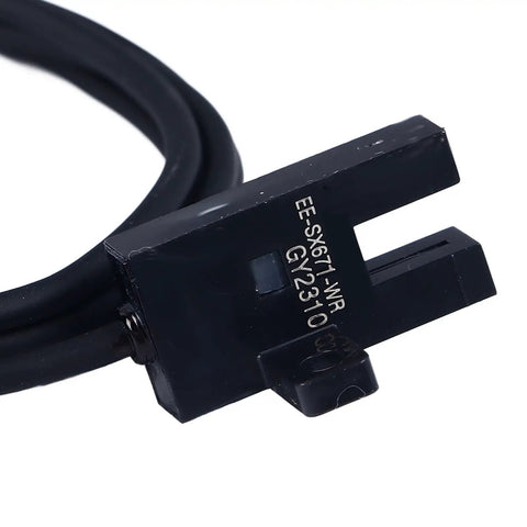 Five Pack U Slot Photoelectric Switch Sensor With NPN Output, black U-slot sensor with cable, close-up