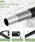 Heavy Duty All Metal Curtain Rod In Matte Black Adjustable From 18 To 45 Inches No Fuss Drapery Rod For Bedroom Kitchen Dorm Or Apartment Supports Up To 25 Lbs Modern Yet Classic Style, features and close-up details