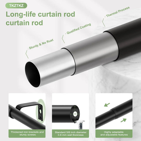 Heavy Duty All Metal Curtain Rod In Matte Black Adjustable From 18 To 45 Inches No Fuss Drapery Rod For Bedroom Kitchen Dorm Or Apartment Supports Up To 25 Lbs Modern Yet Classic Style, features and close-up details
