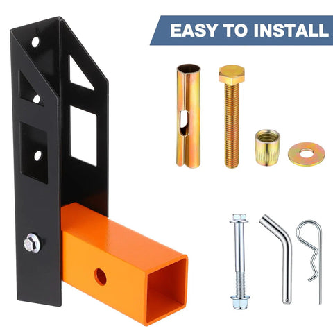 Beefy Steel Hitch Wall Mount Foldable Garage Saver For 2 Inch Receiver Easy Grip stows bike rack parts with mounting hardware.