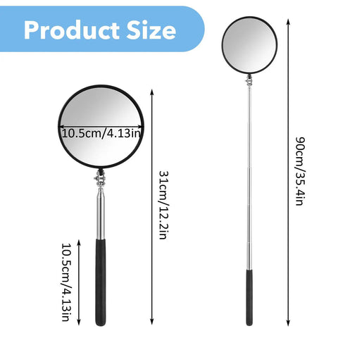 Telescoping Inspection Mirror With 360 Degree Rotation Flexible Retractable Handle Extends From 7 To 35 Inches 4 Inch Circular Mirror
