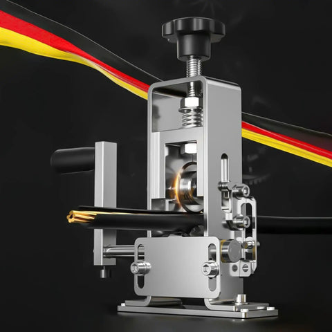 Dual Drive Wire Stripping Machine Small Manual Hand Crank Peeler with metal parts and wire insertion for copper recovery.