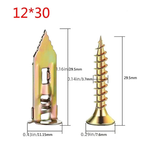 Self Drilling Drywall Anchors Kit With Screws For Hollow Walls No Drill Required Wall Hanging Set 60 Pieces In 12 By 40 Tube Zinc Plated Steel