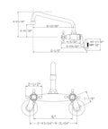 Technical drawing of Wall Mount Kitchen Faucet With Adjustable 3 To 9 Inch Spread, 2 Cross Handles, Chrome Finish, 1.8 GPM Flow
