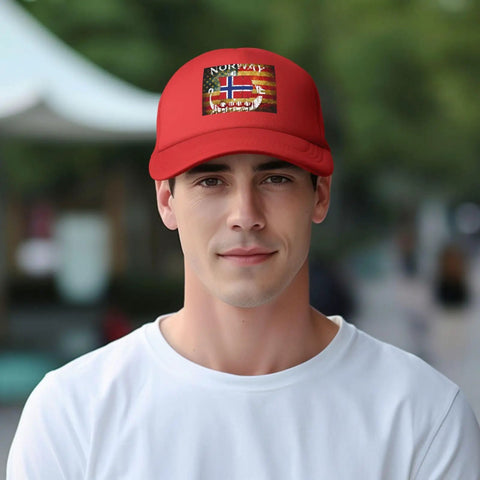 Denim Washed Vintage Adjustable Trucker Cap With Norwegian Flag Dragon Boat Theme Unisex Cowboy Style Hat Lightweight Polyester