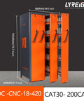 Heavy Duty Vertical Tool Holder Cabinet With Cushioned Drawers For CNC Rig Organization Shop Floor Essentials Scratch Resistant Steel Garage Keeper No Nonsense Storage, orange and grey, 1950mm tall, 880mm wide.