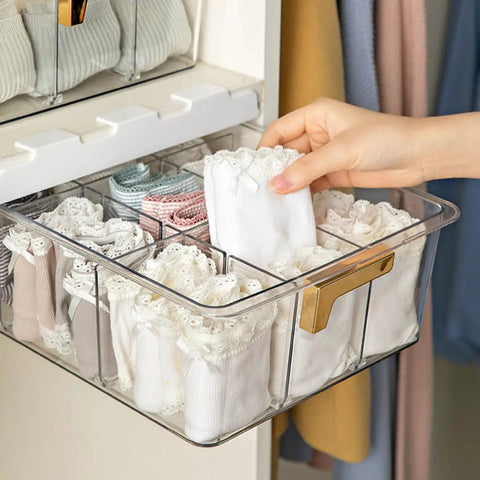 Adhesive Hanging Closet Rod Rack With Extra Sock And Underwear Dividers Straight Up Keeps Your Closets Hella Neat Zero Clutter Flex with clear storage of folded socks.