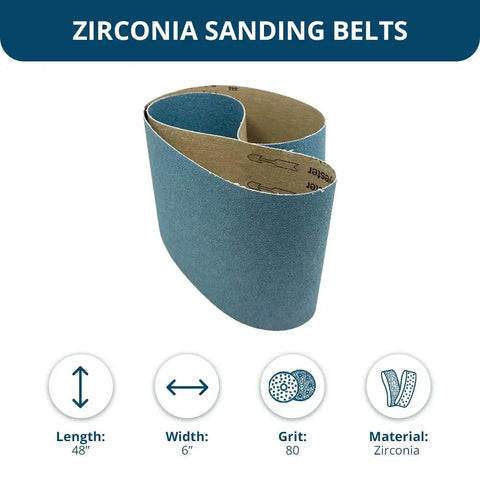 6 By 48 Inch Zirconia Sanding Belts 80 Grit Heavy Duty Sand Paper For Metal Grinding Knife Polishing 2 Pack image