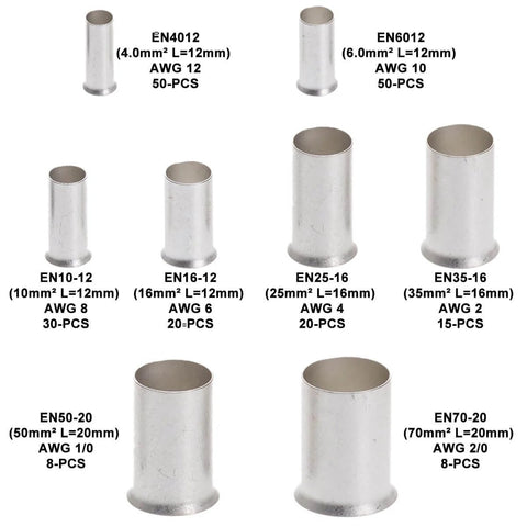 Assorted Copper Wire Ferrules And Pin Terminals Kit With Tinned Matte Tin Plating For Top Conductivity 99.9 Percent Pure Copper