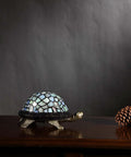Blue Tiffany Style Stained Glass Accent Table Lamp Night Light For Bedroom And Living Room, turtle-shaped, on table